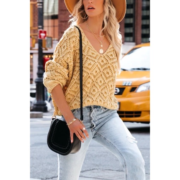 POL Golden Yellow Chenille Honeycomb Sweater Relaxed Fit - Picture 11 of 15